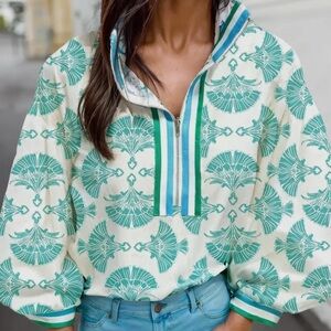 Teal and White Patterned Pullover new